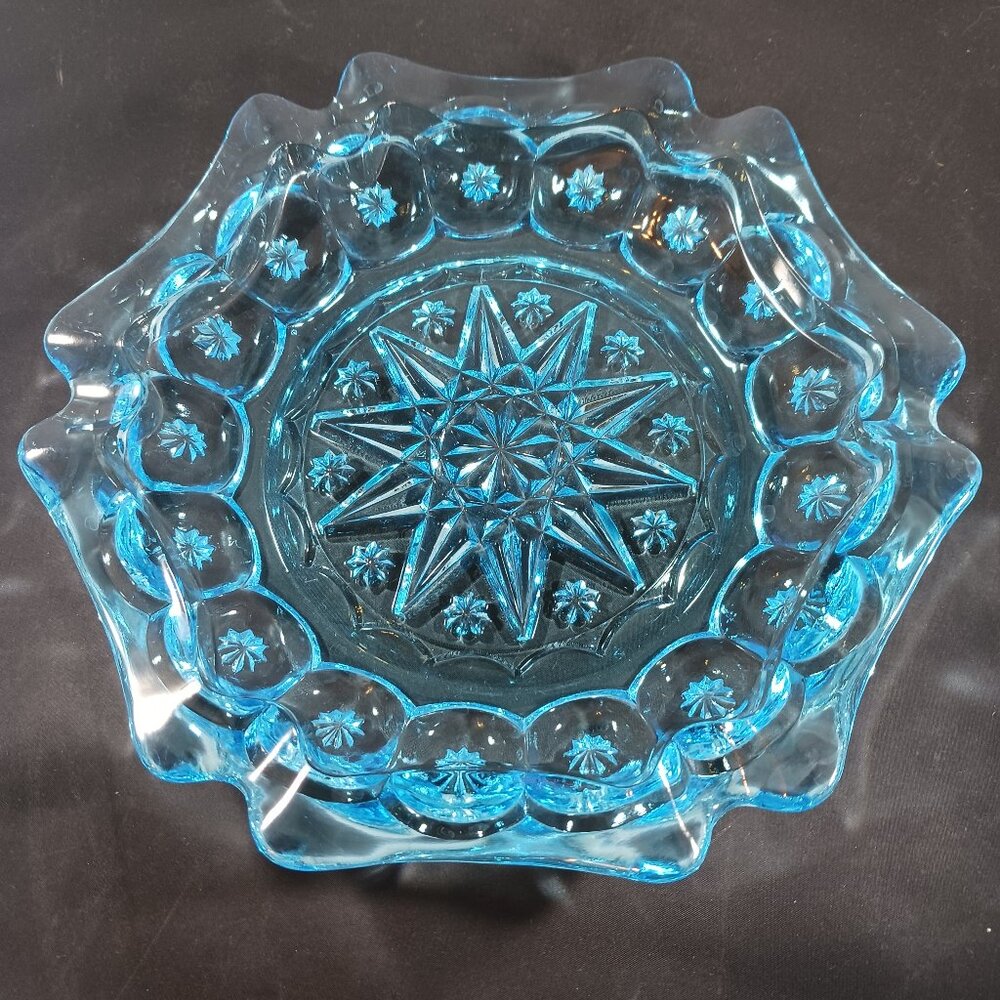 Vintage L.G. Wright Moon and Star Aqua Blue Ashtray 1968